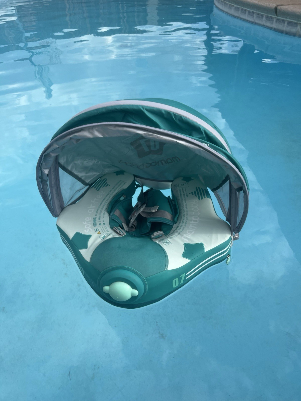 Mambobaby Global Limited Edition Green/White Baby Swim Float w/ Canopy UPF 50+
