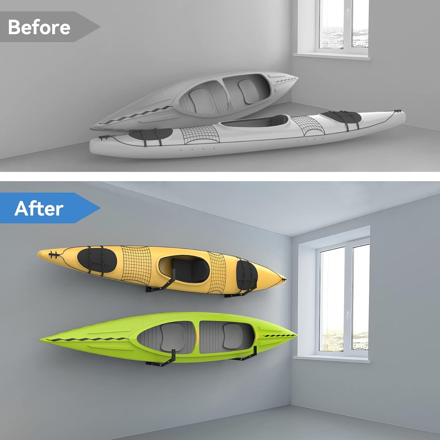 Wall Mount Kayak Hangers Kayak Storage Rack for Kayak,Surfboard,Skiis, Snowboard