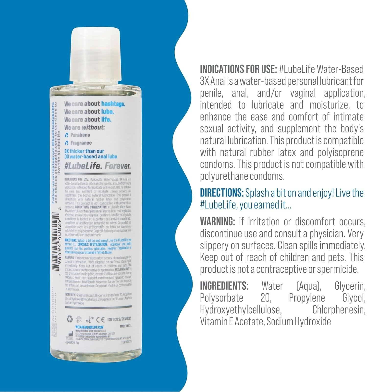 Lube Life 3X Anal Lube – Extra Thick Water Based Personal Lubricant 8 Fl Oz