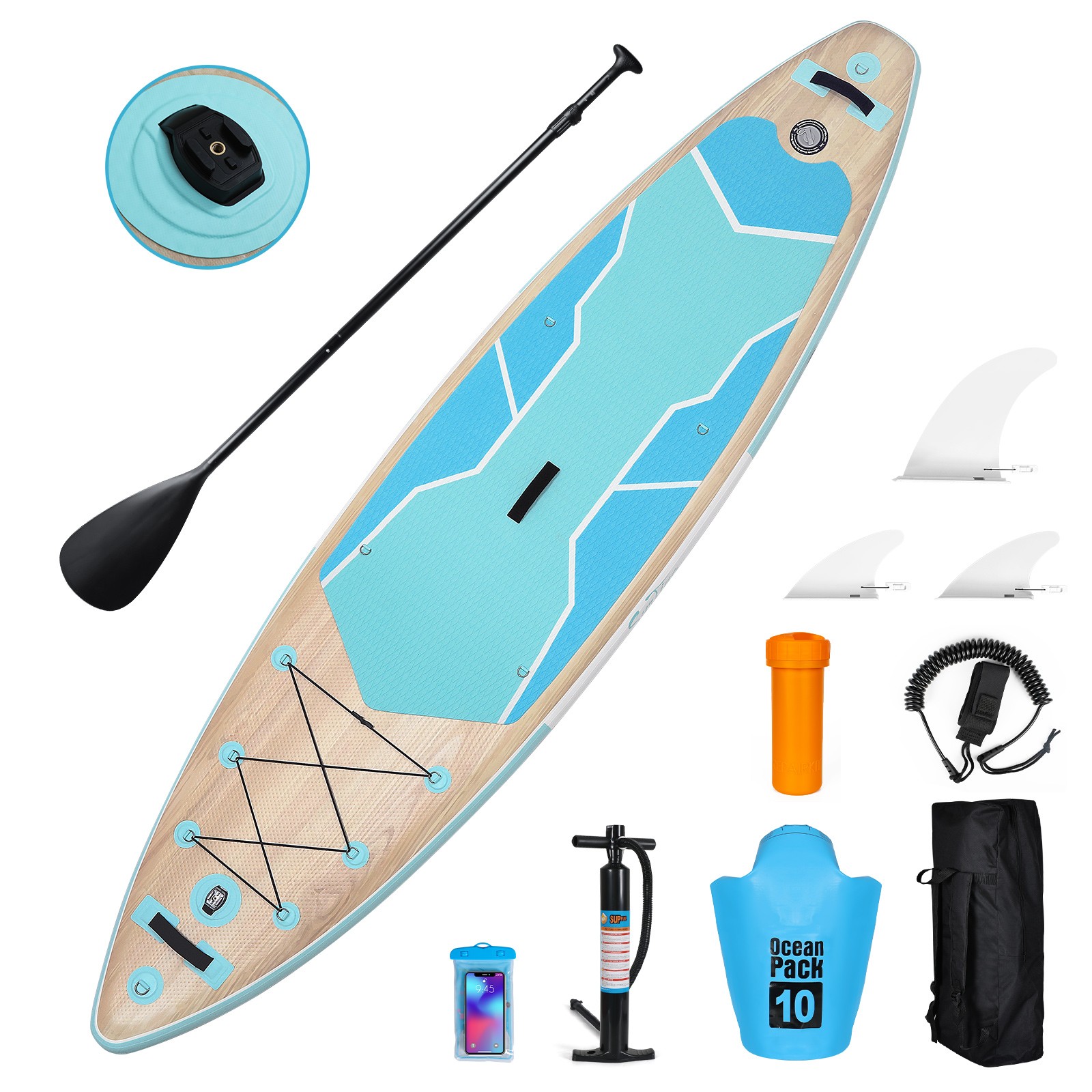 11FT Inflatable Paddle Board Surfboard 33″ Wide 330LBS Capacity 3-Fin System