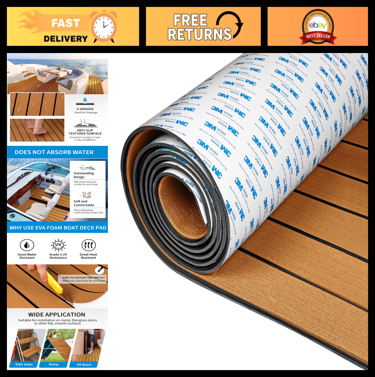 EVA Foam Marine Decking – Self-Adhesive Non-Slip Flooring, Multiple Sizes & Colo