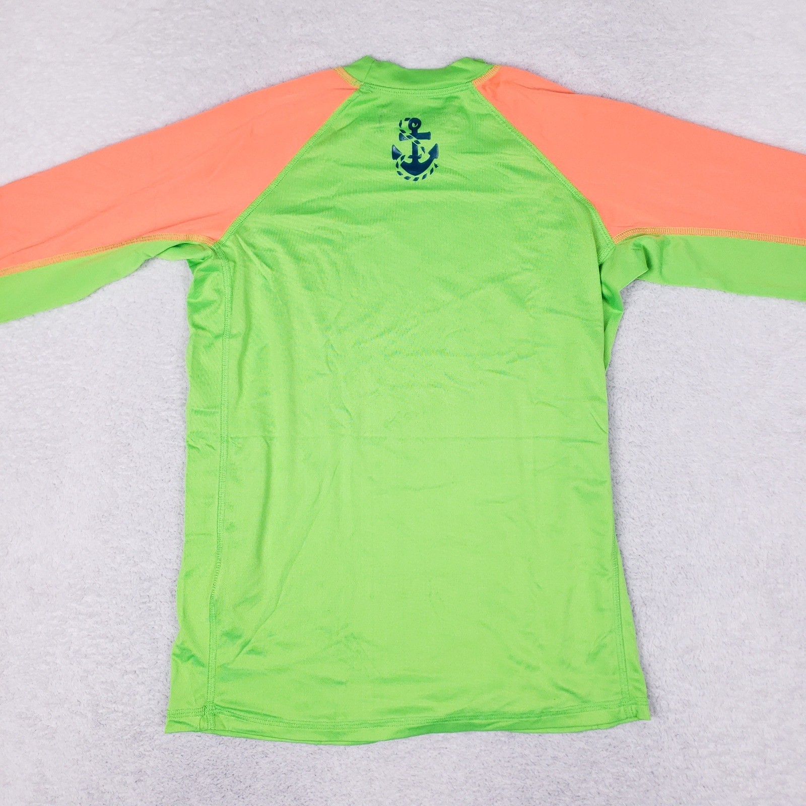 Cusma Rash Guard XG Long Sleeve Neon Green Orange Anchor UPF 50 Y2K Surf