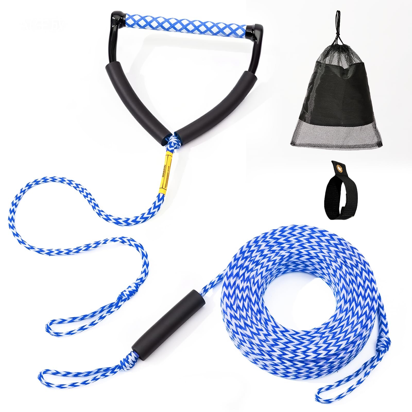 75FT Ski Ropes for Water Skiing, Floating Wakeboard Rope and 75FT, Blue&White