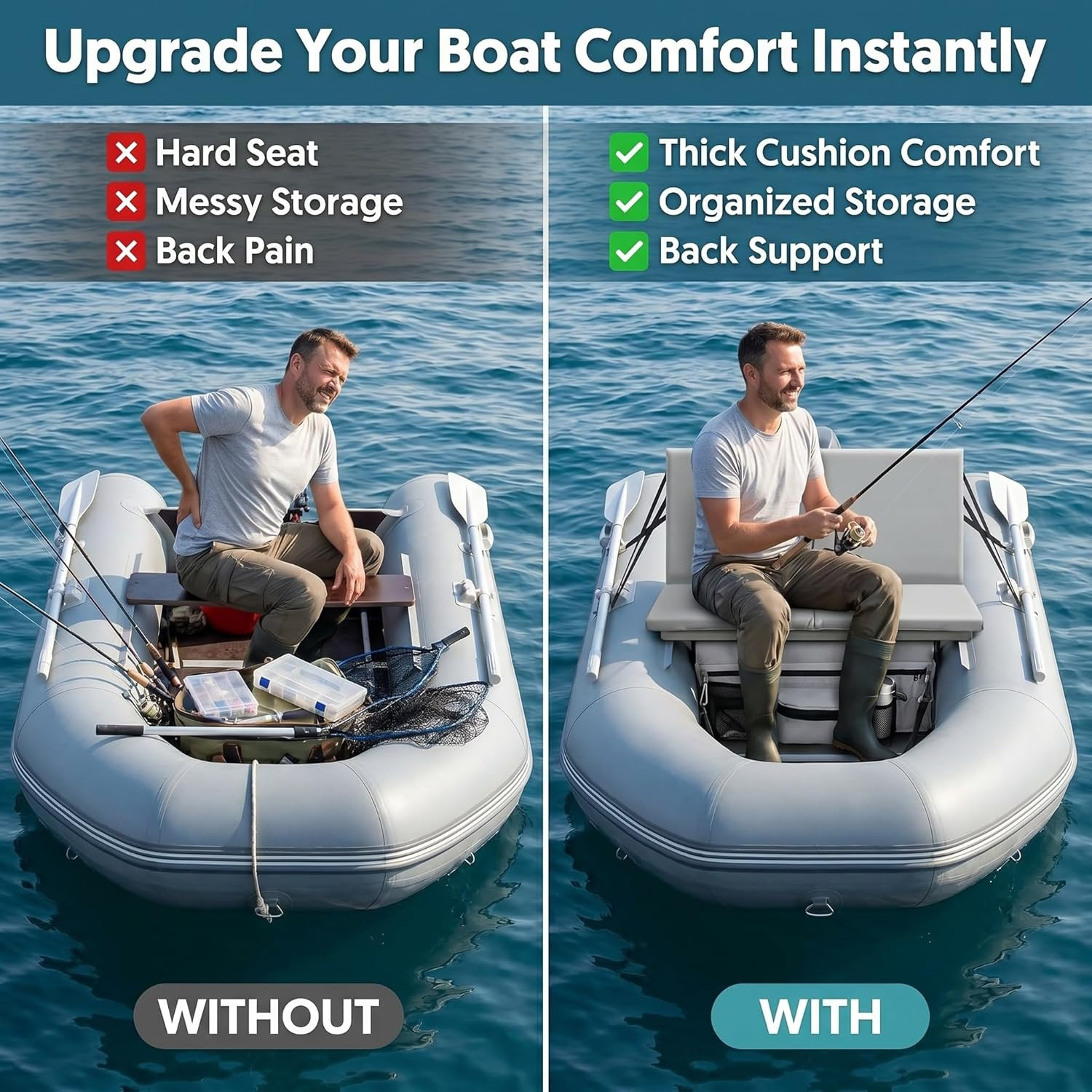 35 X 14 Inch Dinghy Inflatable Boat Seat Cushion with Back Support 34.6” X 17.3