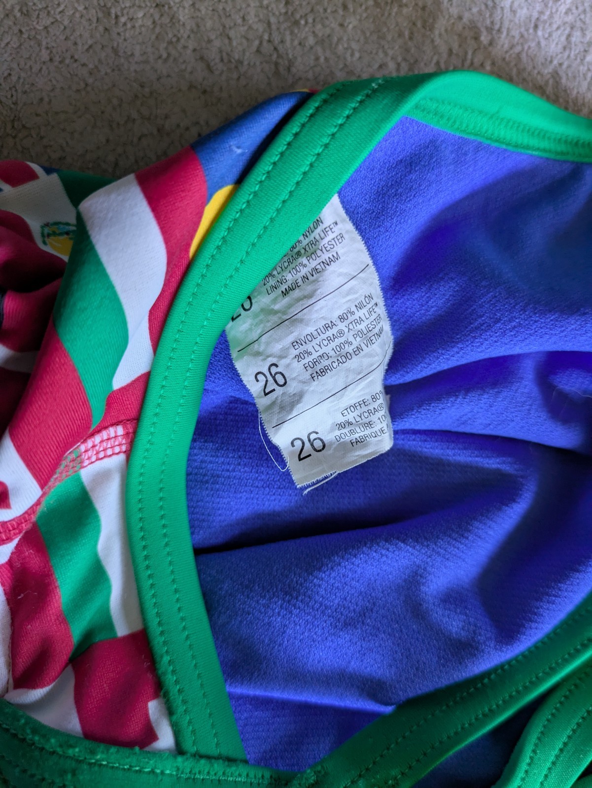 SPORTI International Flags One Piece Swimsuit Girls Youth 26 Swim Suit Red Green