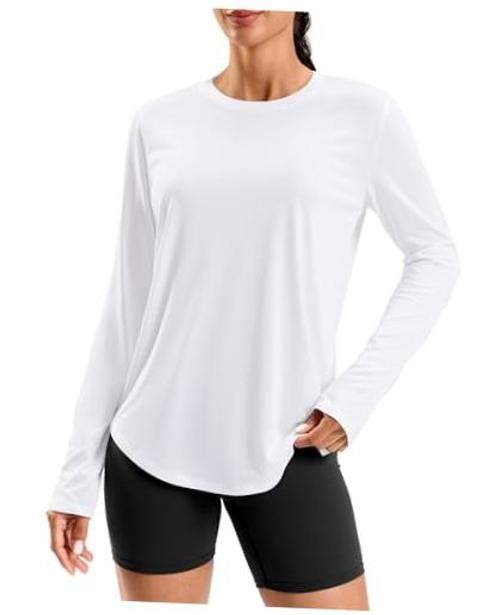 Lightweight Long Sleeve Workout Tops for Women Hip-Length Quick Large A White