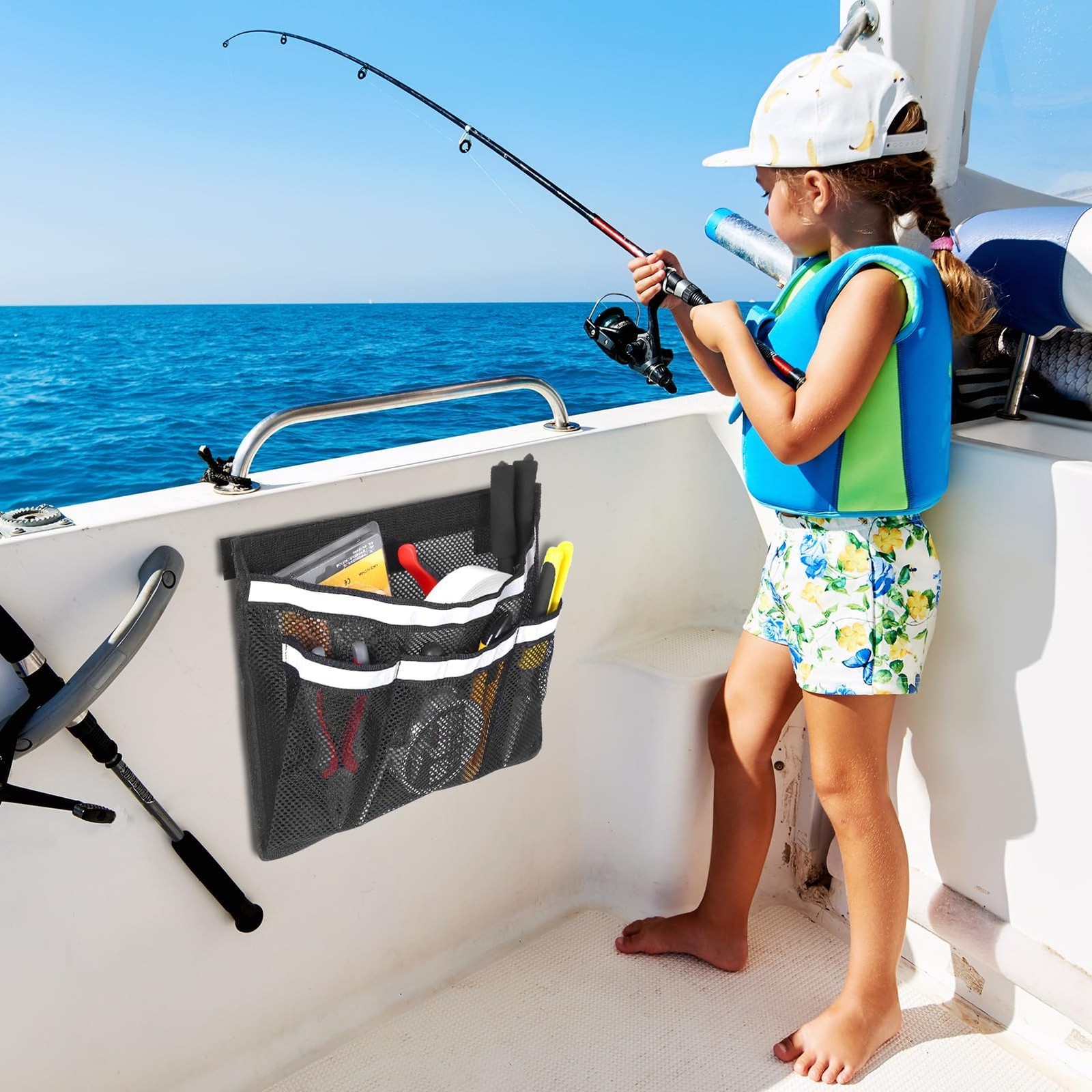 2 PCS 13.7″x 9.8″ Boat Storage Mesh Bag, Upgraded 2-Layer 1 Large+3 Small Poc…