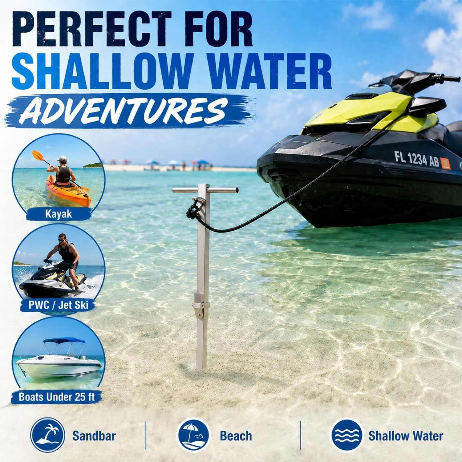 Sand Anchor for Boat, 304 Stainless Steel Heavy Duty Screw in Boat Anchor Pole,