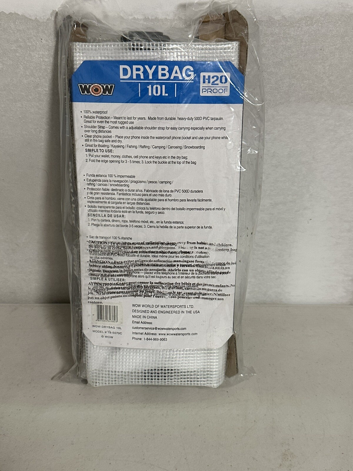 NEW Wow Watersports 18-5070C H2O Proof Dry Bag Clear 10 Liter