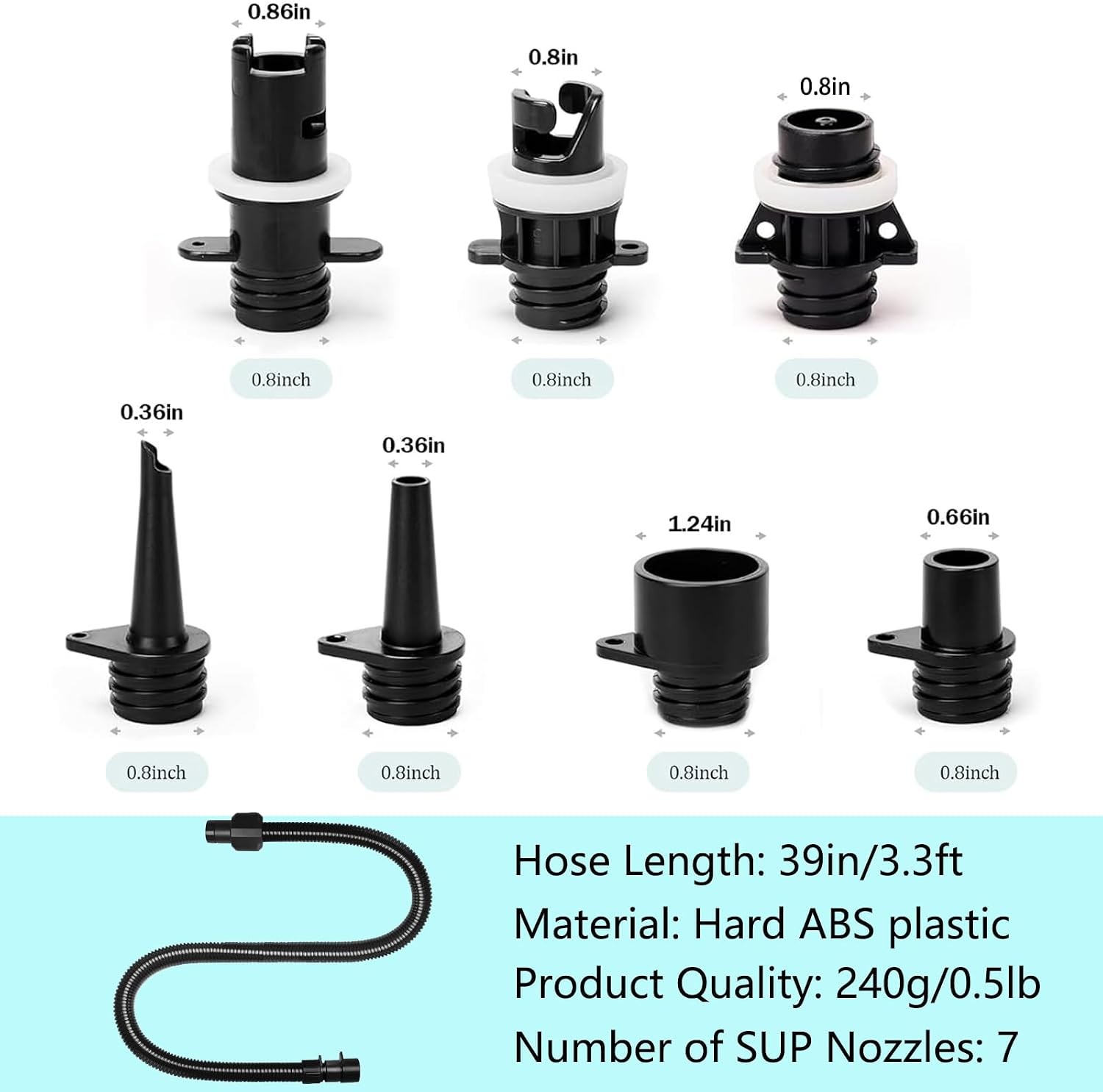 Paddle Board Pump Adapter Set, Sup Air Pump Hose with 7 Nozzles for Inflatable P
