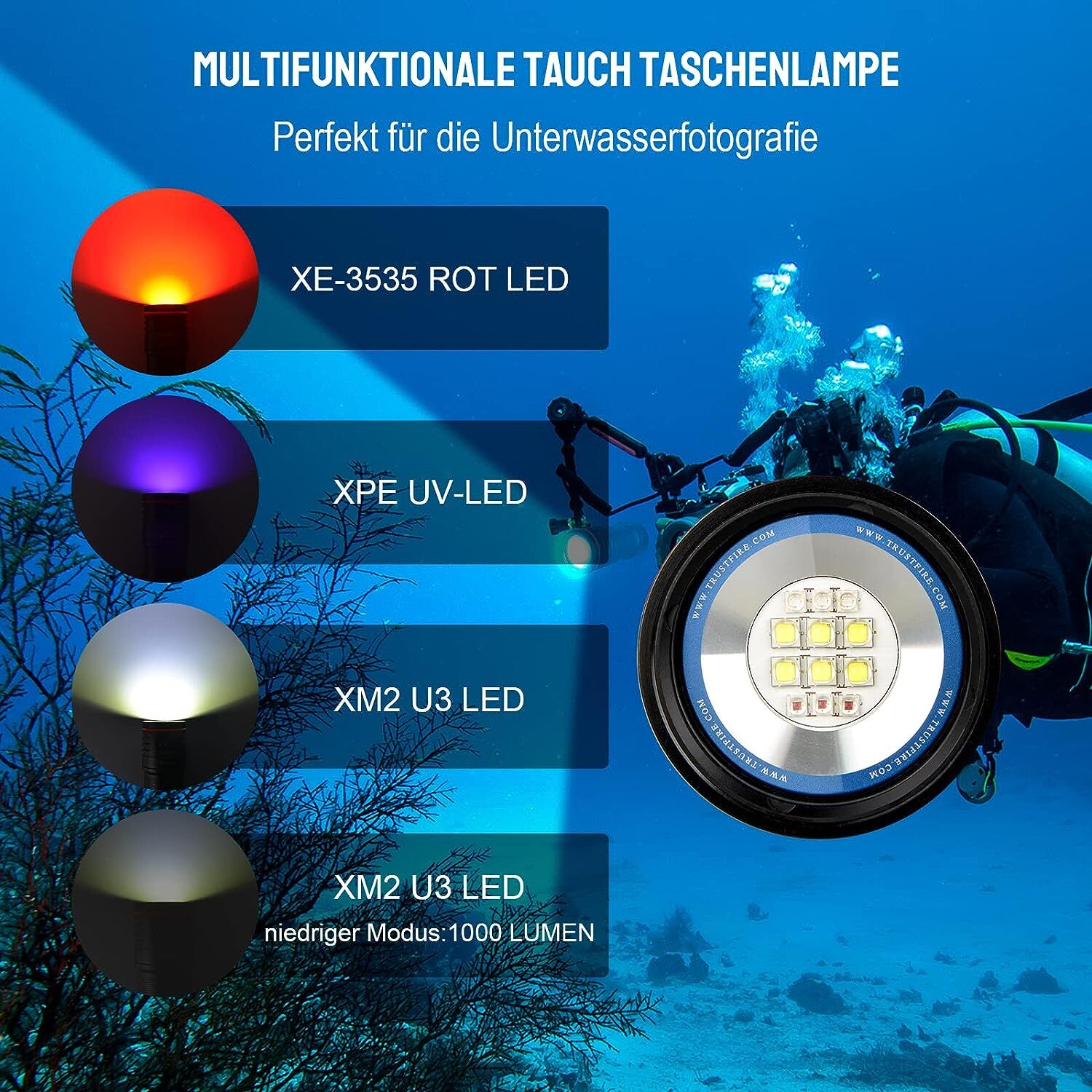 6500LM Super Bright Scuba Diving Lights Video Flashlight Underwater 70M Torch DF