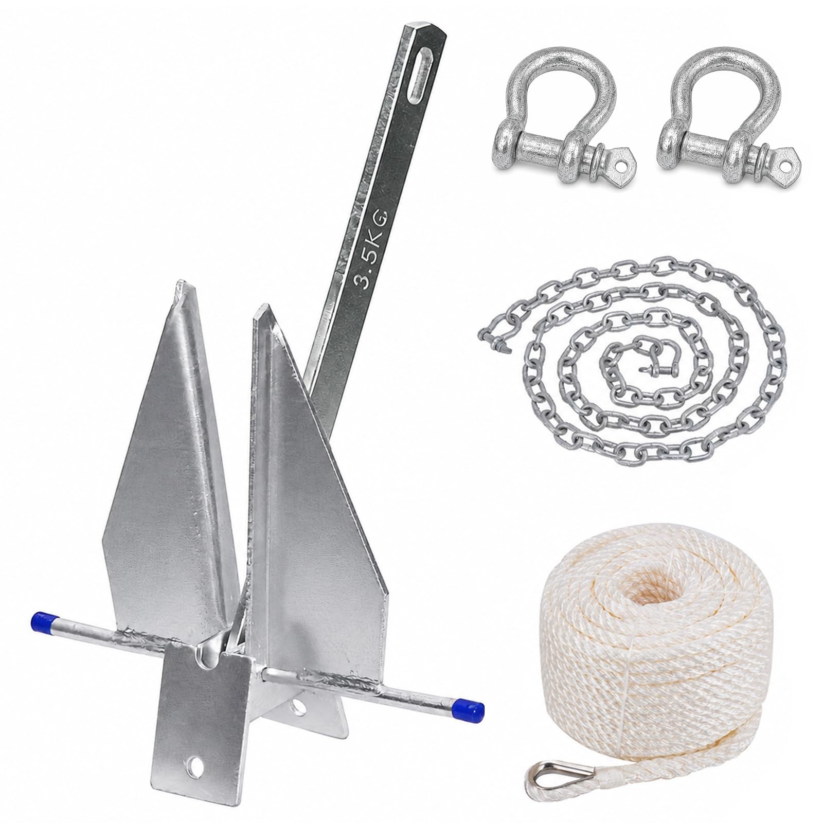 Fluke Style Boat Anchor Kit, Heavy Duty Galvanized Danforth Anchor