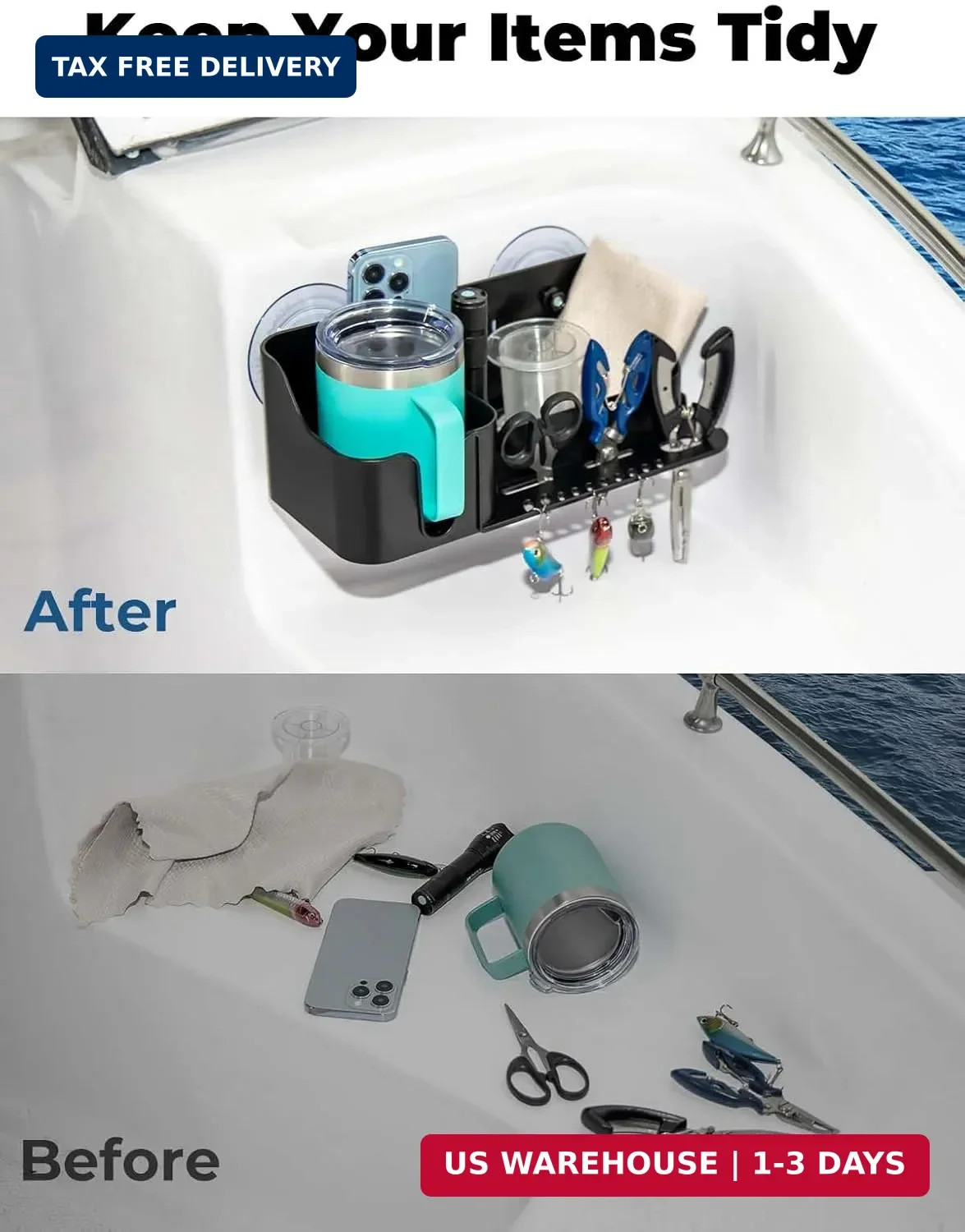 KEMIMOTO Boat Cup Holder, Caddy Organizer Installed With Screws/Suction Cups on