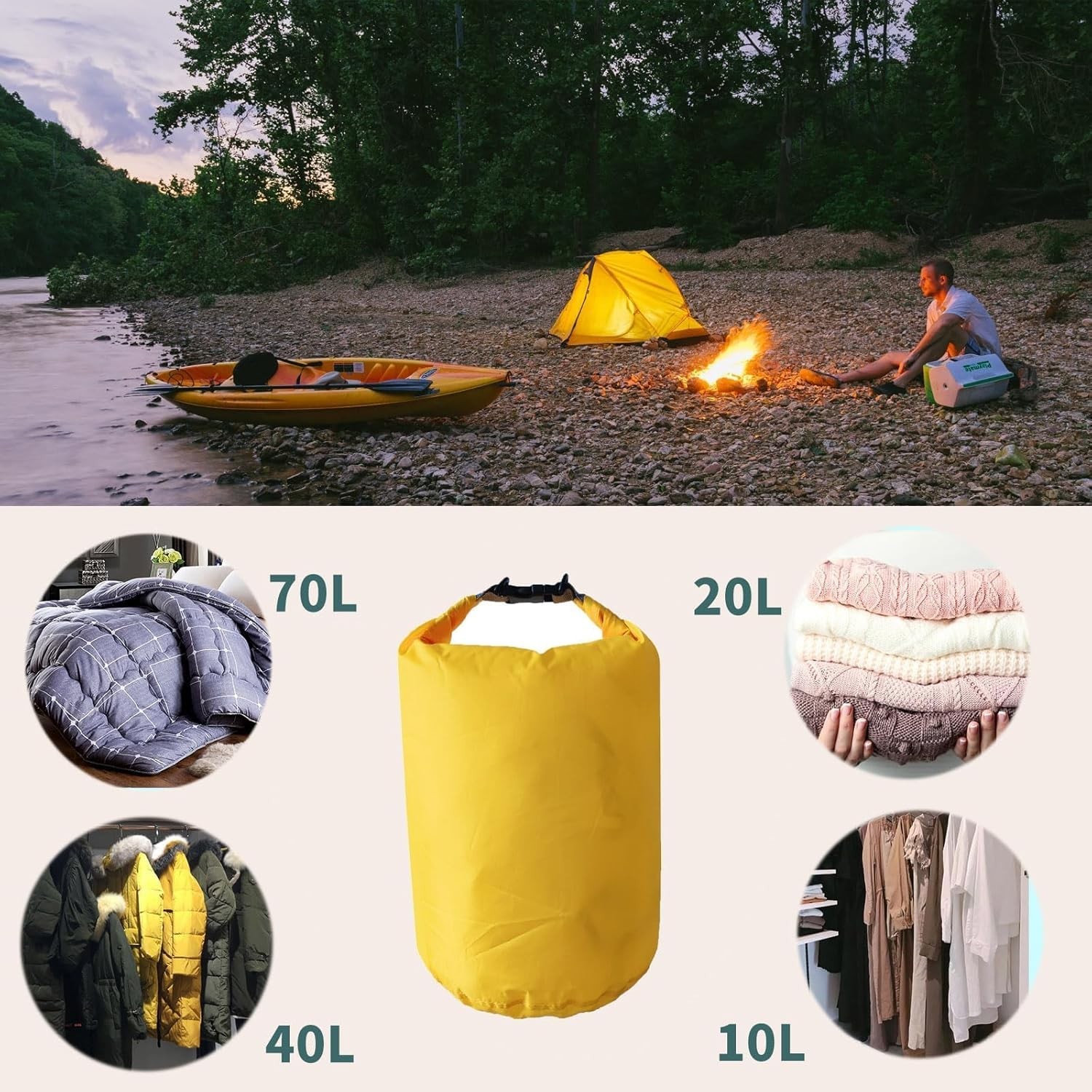 Bolsas secas 10L a 70L impermeables canotaje rafting camping viaje pesca