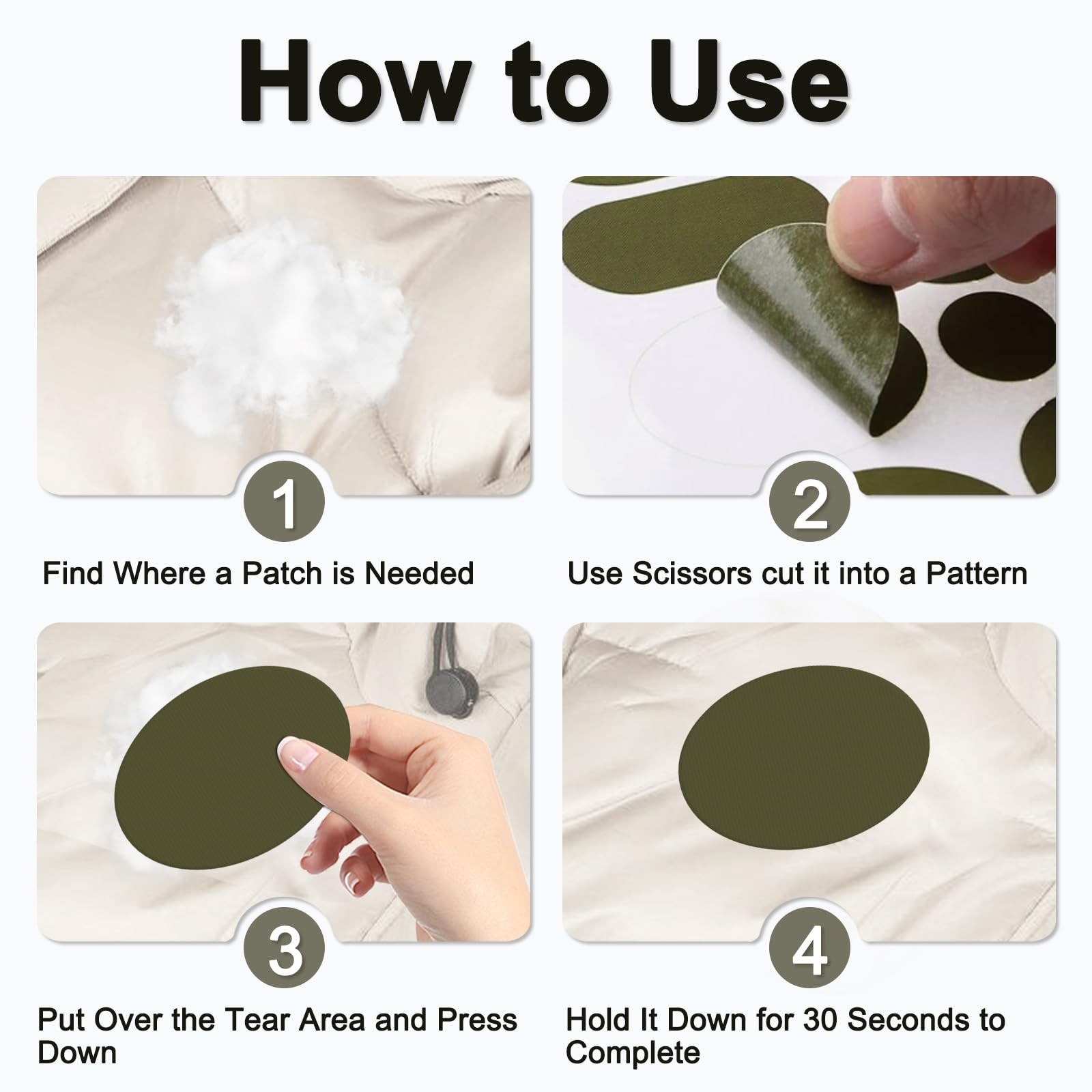 Self-Adhesive Nylon Patches Tent Repair Kit – Three Sizes, Pre-Cut-Army Green