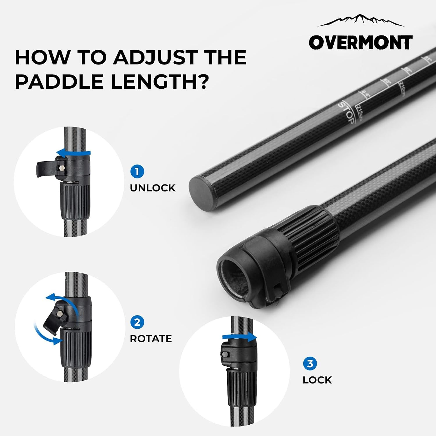 Overmont Carbon Fiber SUP Paddle, 3-Piece Adjustable 69″-85″ Stand Up Paddle Boa