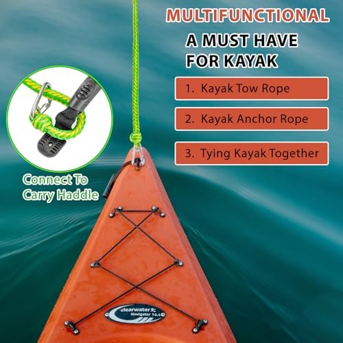 Floating Kayak Tow Rope with Clips – Quick Connect Rescue Line for Kayaks, 20FT