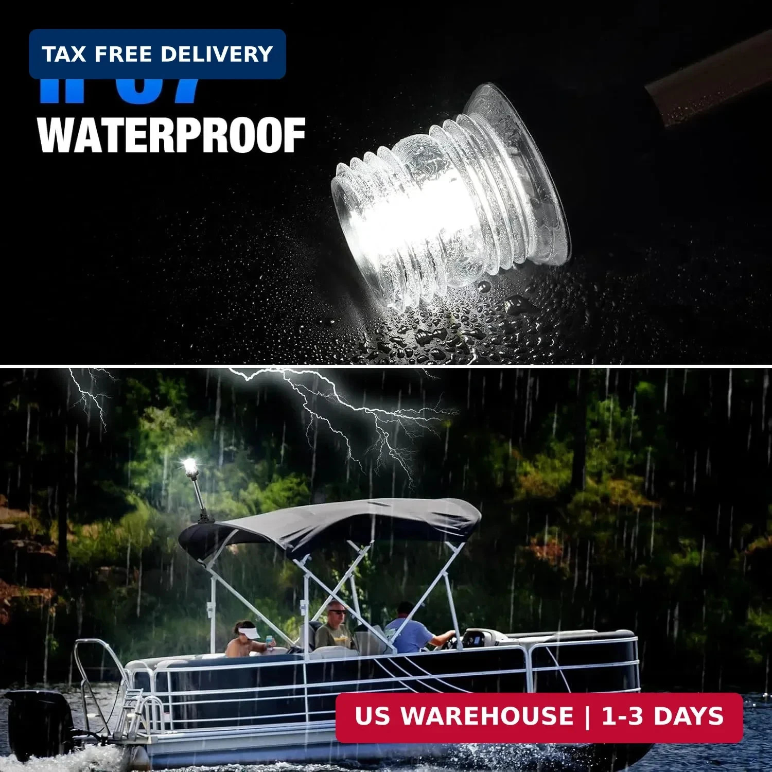 12 Inch Stern Light Bimini Top Anchor Light, LED Pontoon Navigation Lights Water