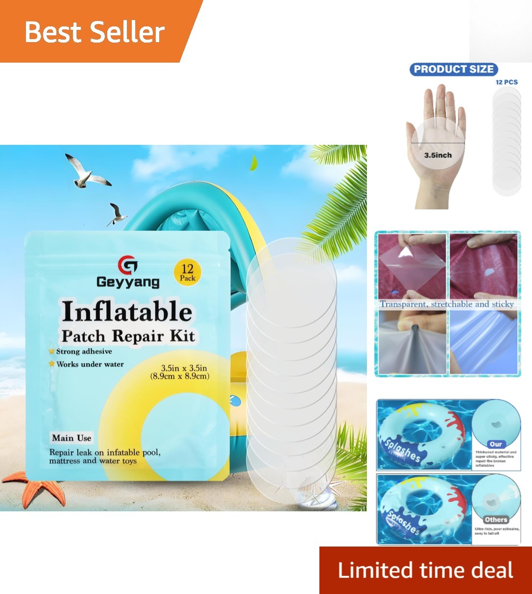 Inflatable Patch Kit – 12PCS TPU Repair Tape for Pools and Airbeds – Easy to Use