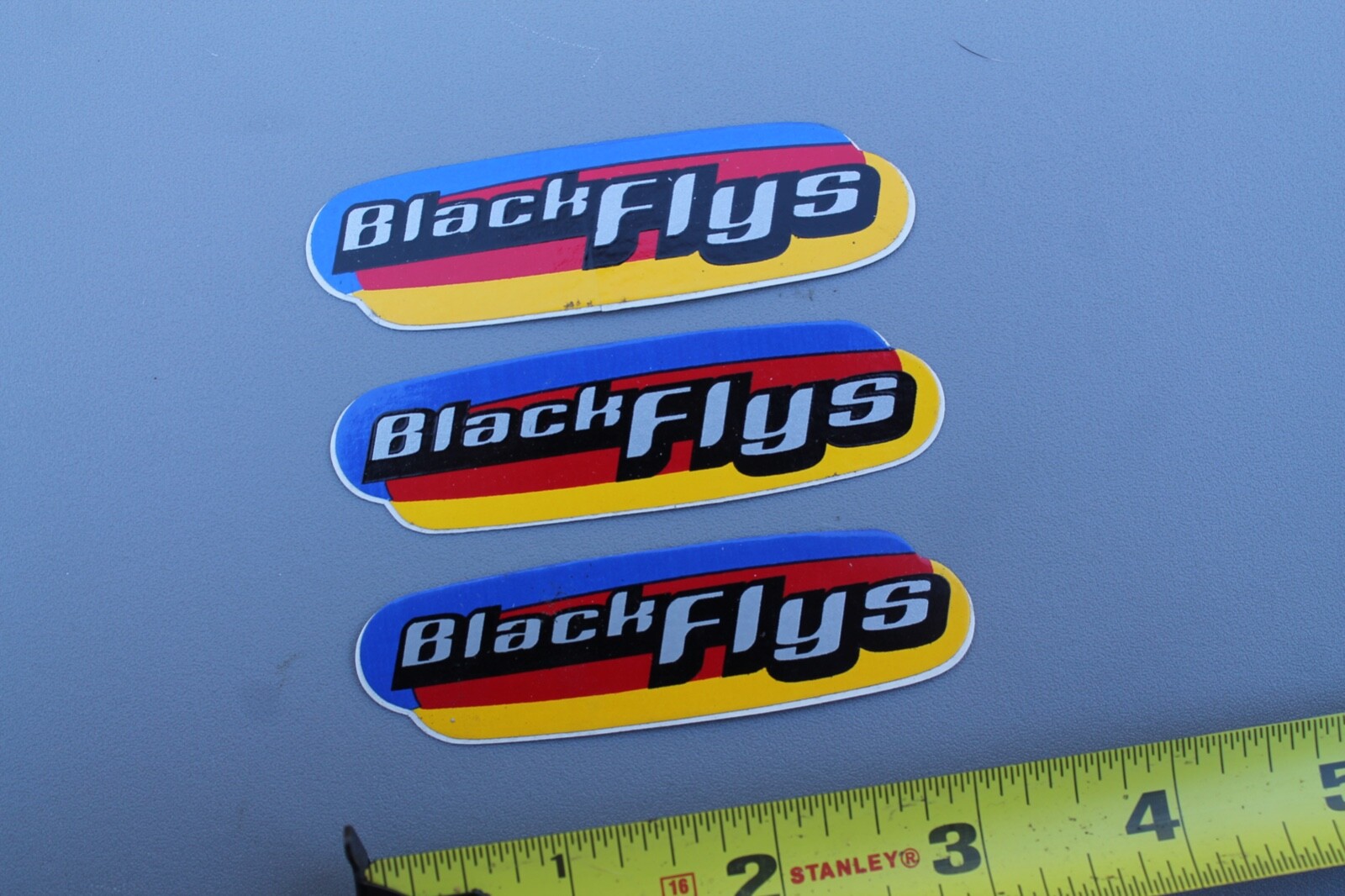 BLACK FLYS Sunglasses Red Yellow Blue Grey BF2 Vintage Surfing STICKER -Lot of 3