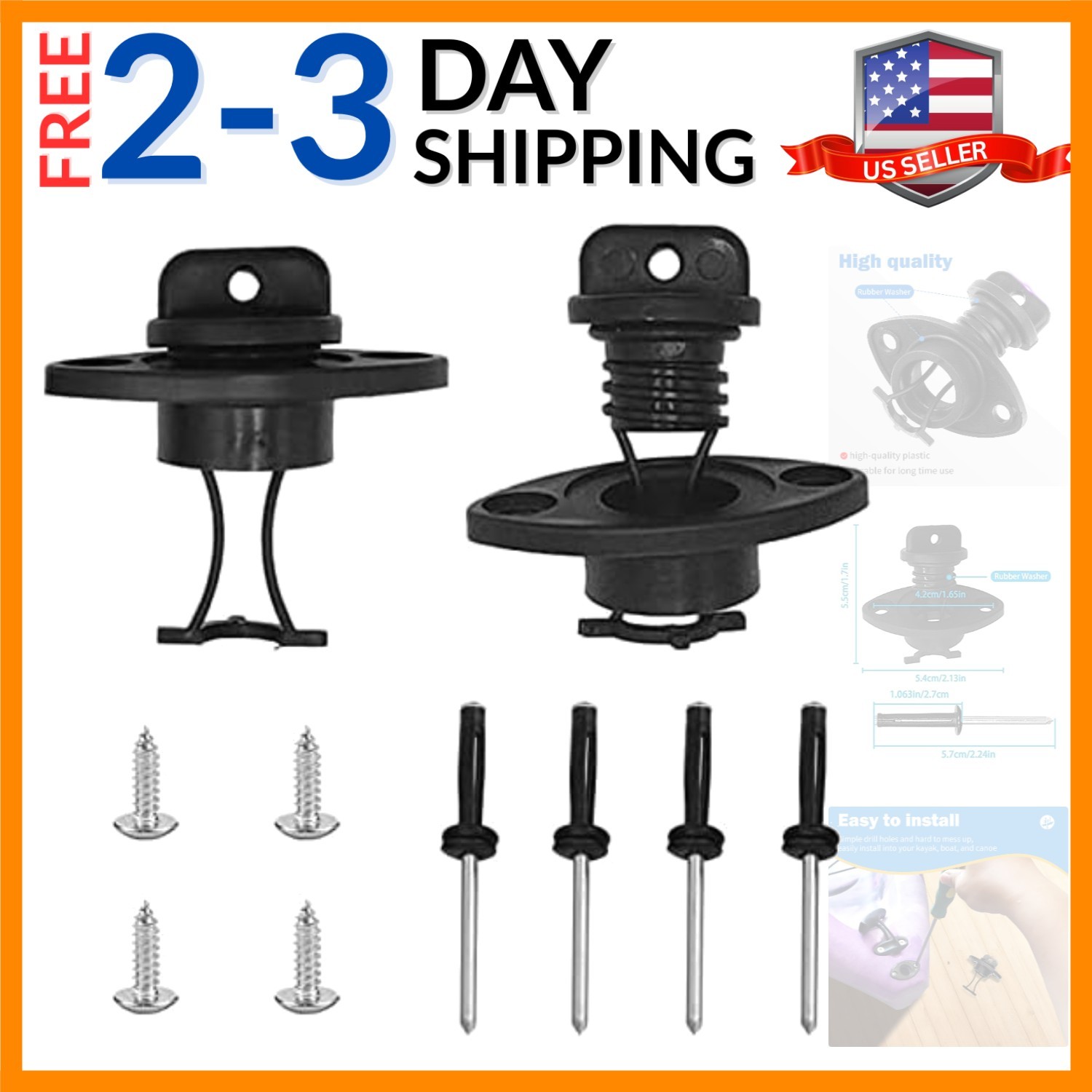Kayak Drain Plug Kit Boat Scupper Plugs Thread Bung for Kayak Canoe Boat with…