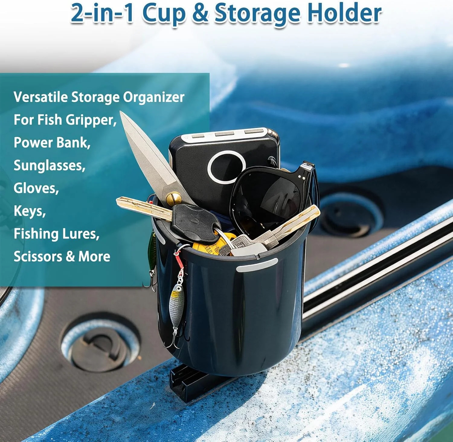 Upgraded Kayak Cup Holder with Track & Clamp Mount, 360° Adjustable Cup Holder F