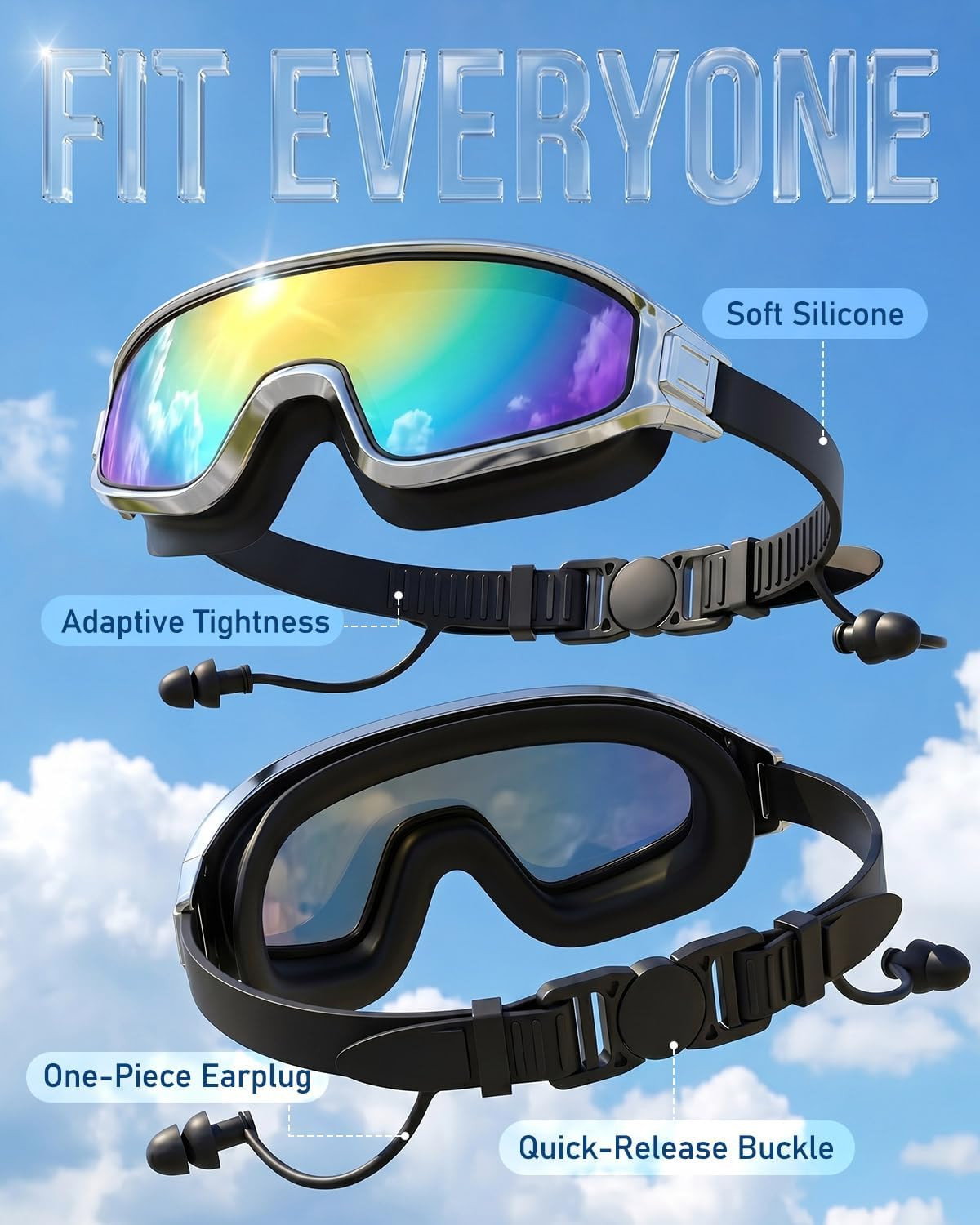 2026 New Swim Goggles, Wide View Swimming Goggle for Adult, anti Fog & UV Leak P
