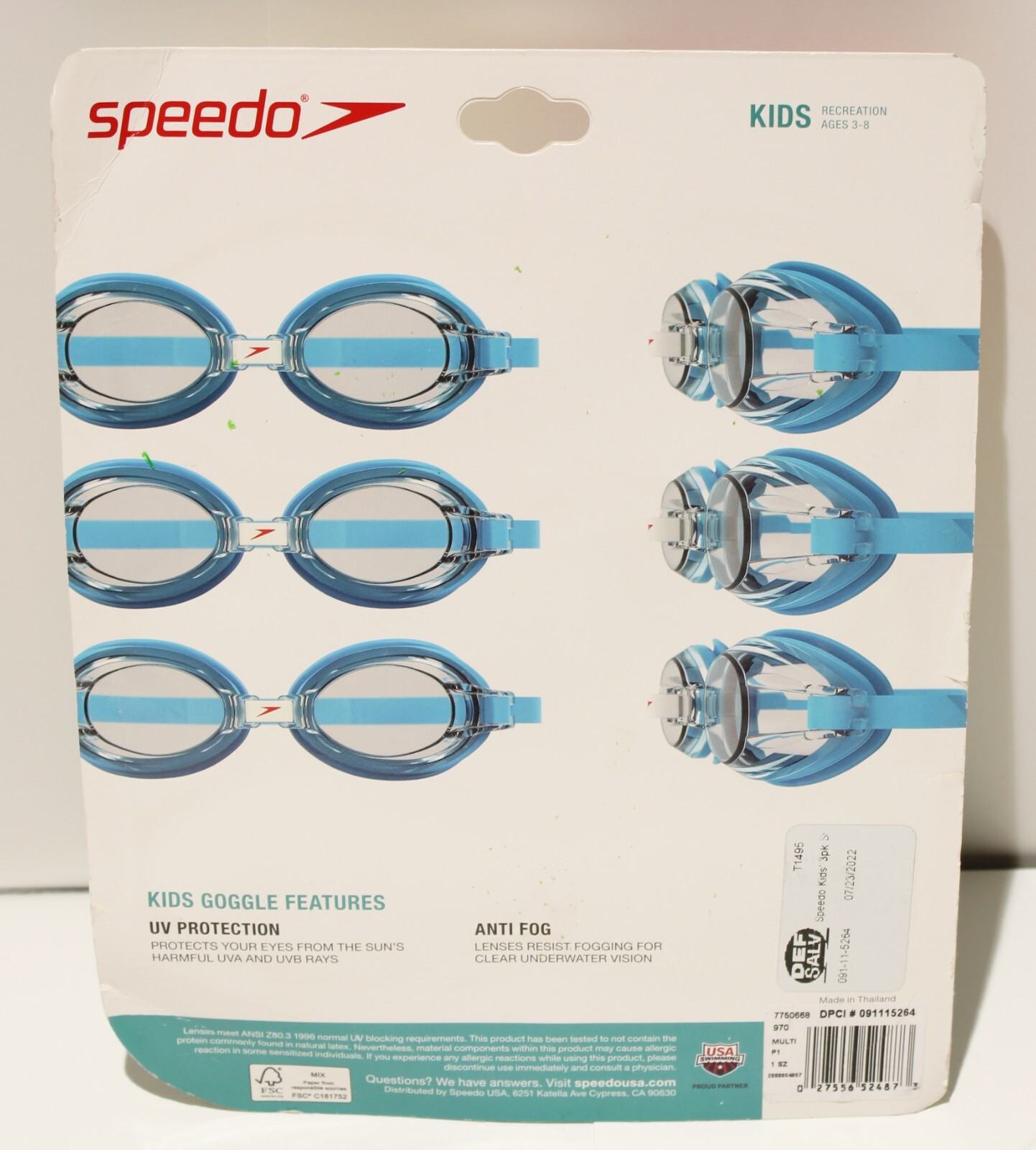 SEALED Speedo Kids Recreation Swim Goggles 3-8yrs 3pk