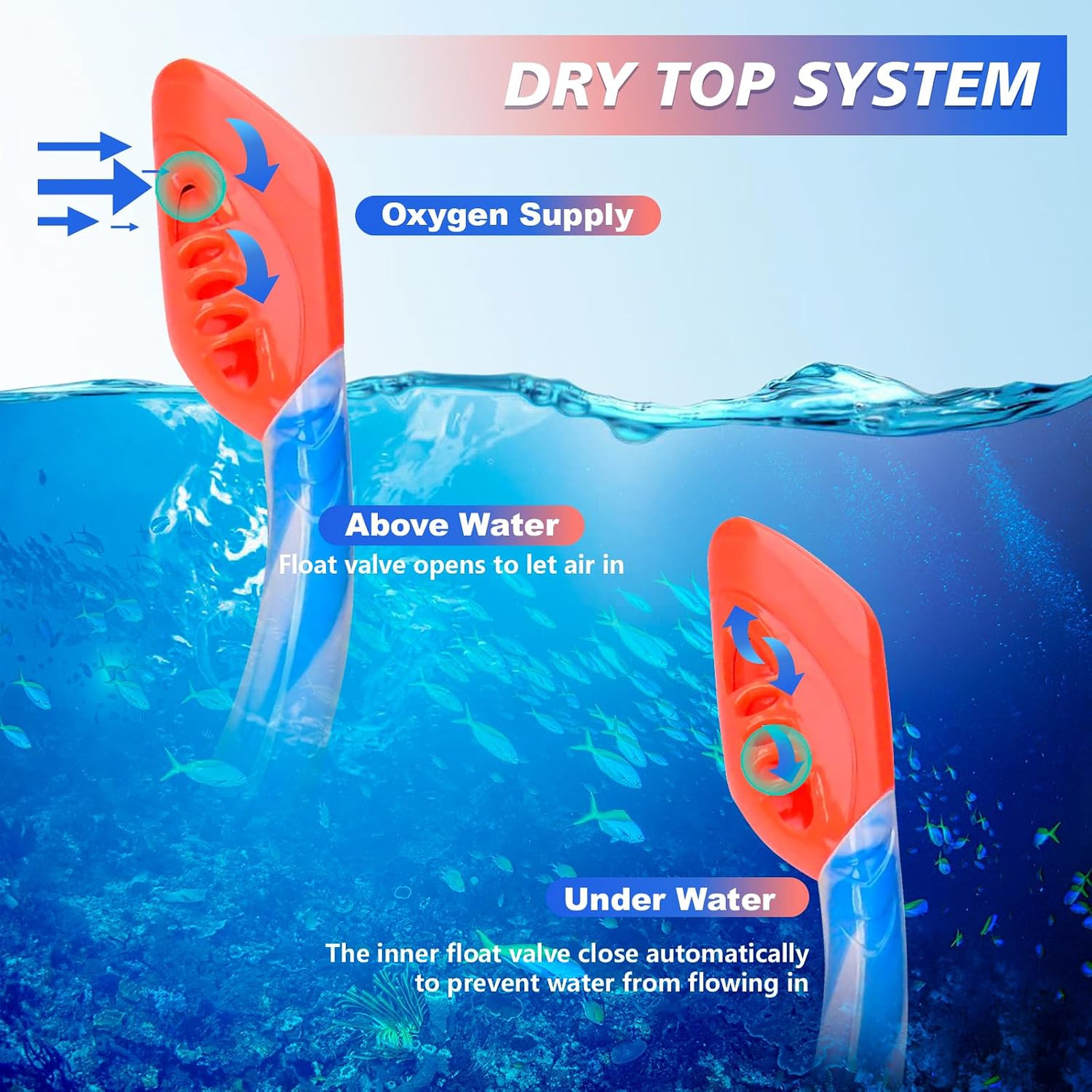 Kids Snorkel Mask Set for Ages 5-15, Tempered Glass Lens, Adjustable Fit, Dry