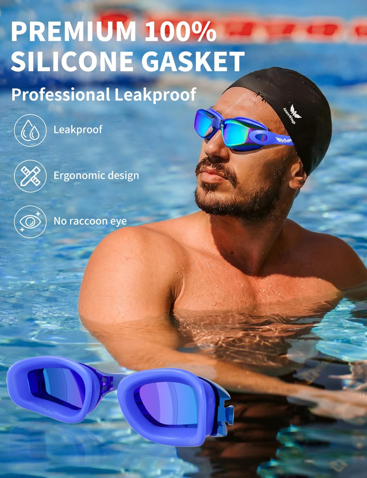 Swim Goggles and Cap Set for Men and Women, Anti-Fog, UV Protection, HD Lens
