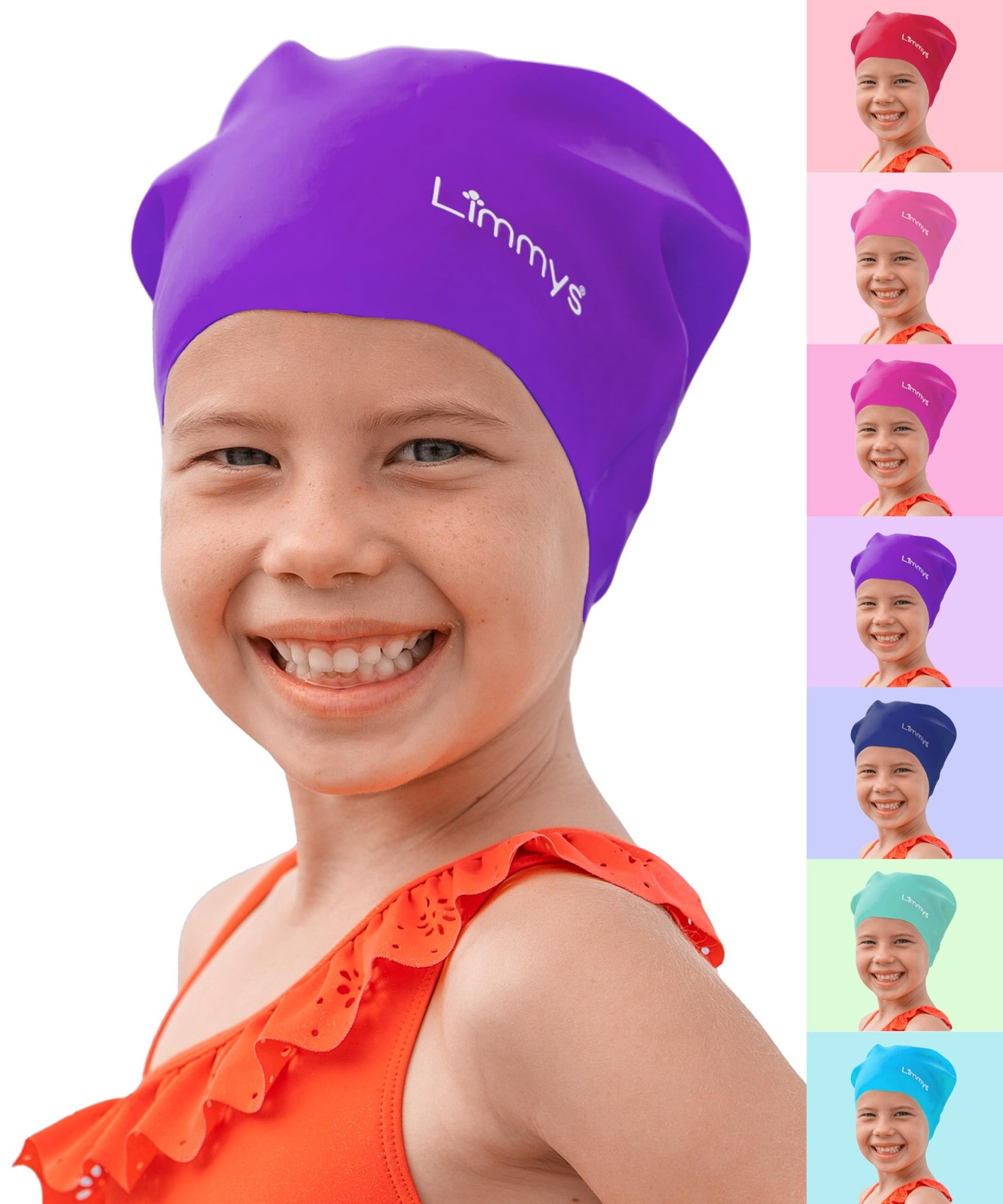 Kids Swim Cap – 100 Silicone Swim Cap for Long Hair – Soft, Stretchy Comfort…