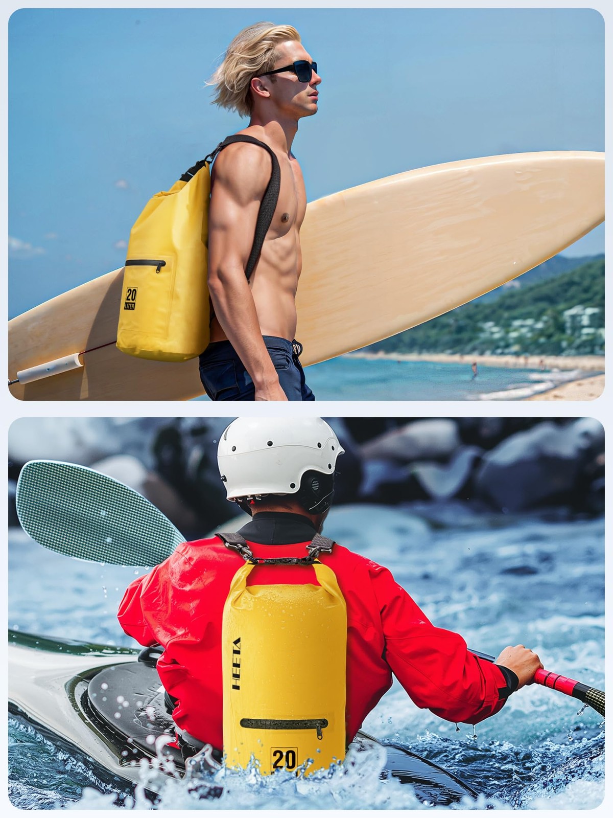5L/10L/20L/30L/40L Roll Top Dry Bag Backpack Zippered Front Pocket