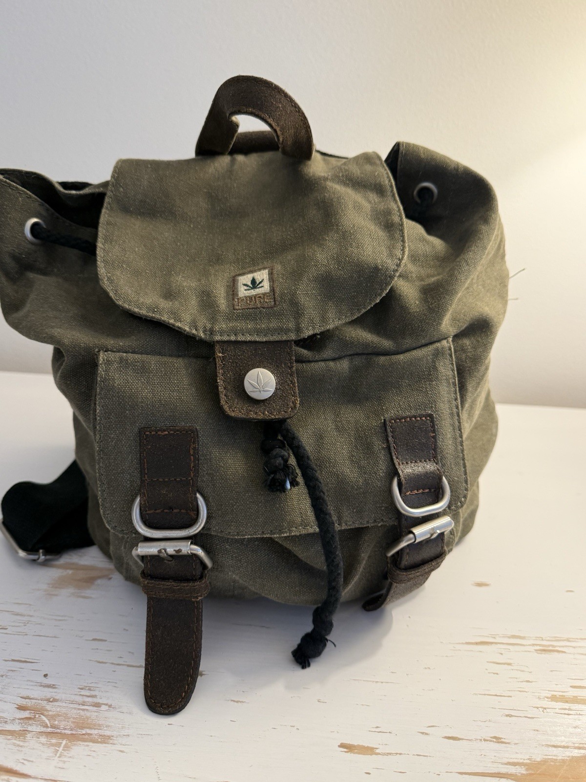 ✿ PURE Hemp Canvas Backpack Small Army Green Boho Rucksack Eco Hemp Bag