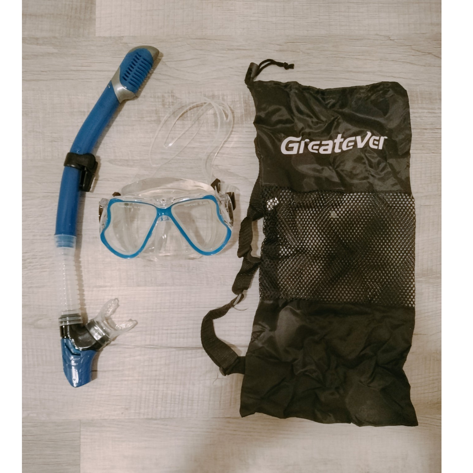 Greatever Snorkel Set Mask & Snorkel Tempered Glass Blue/Black Bag X001VF6R6Z