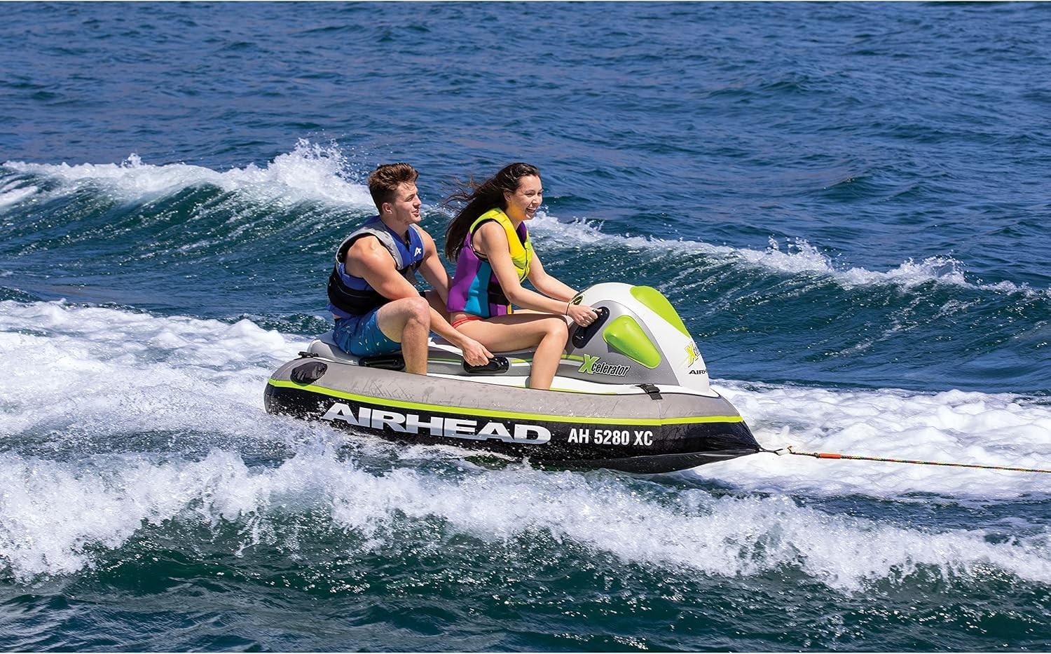 XCELERATOR 2 Rider Towable Tube for Boating White/Green/Gray