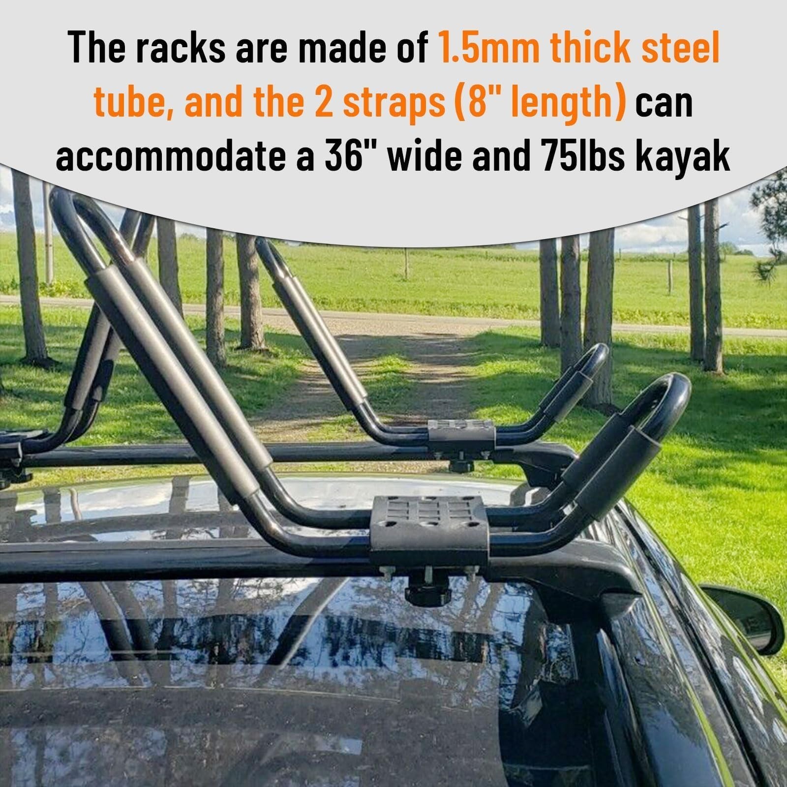 Universal Kayak Roof Rack J-Bar Carrier for Canoe, Surfboard, Ski – Set of 2