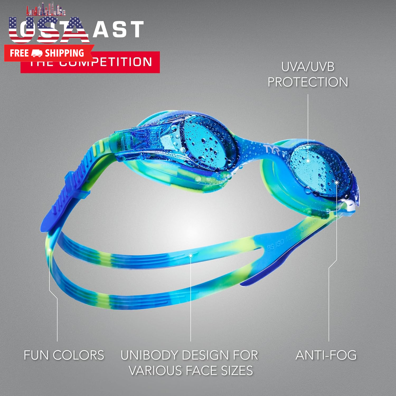 Swimple Tie-Dye Kids’ Swim Goggles – Non-Mirrored Swimming Goggles for Competiti