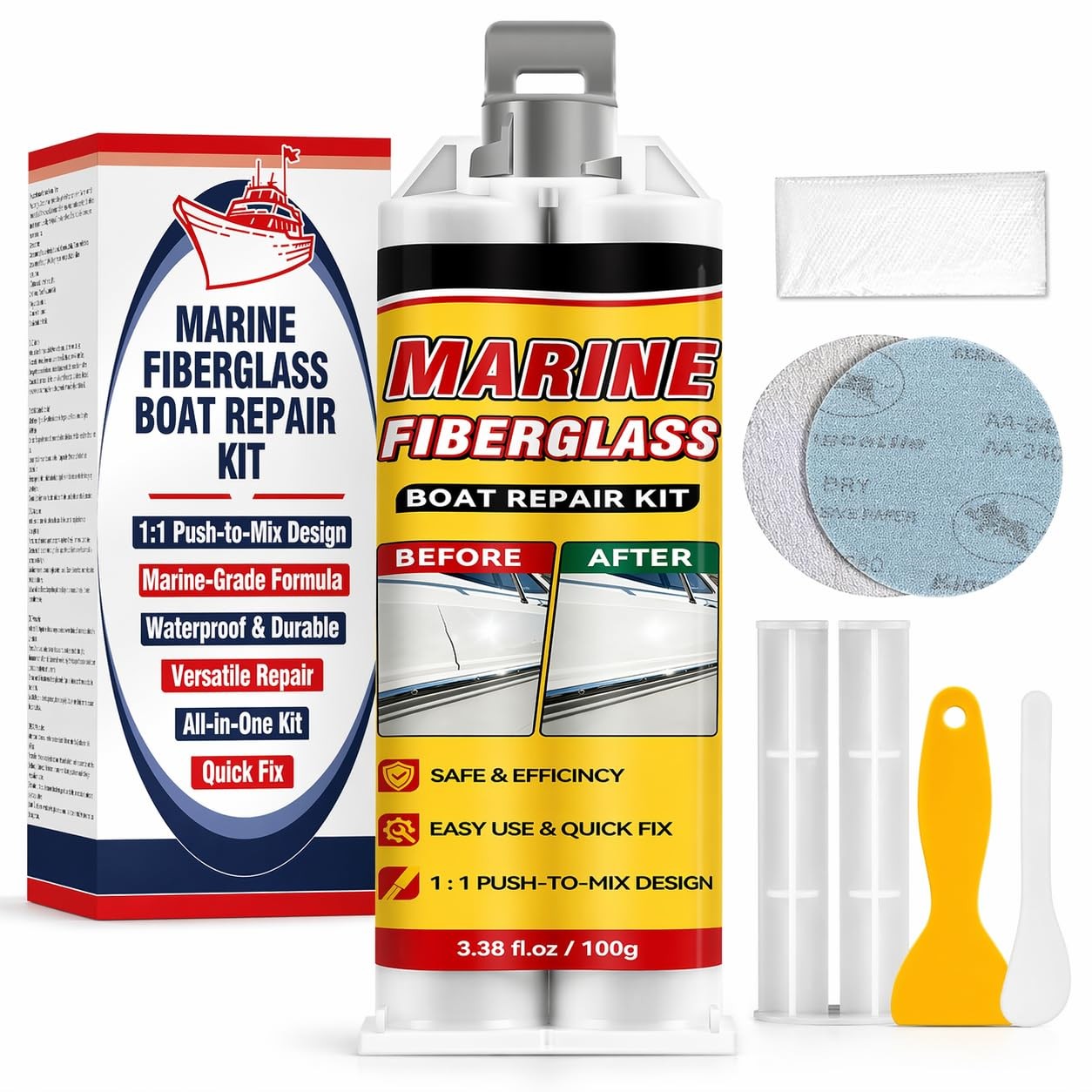 Marine Fiberglass Repair Kit for Boats, Gelcoat Boats White