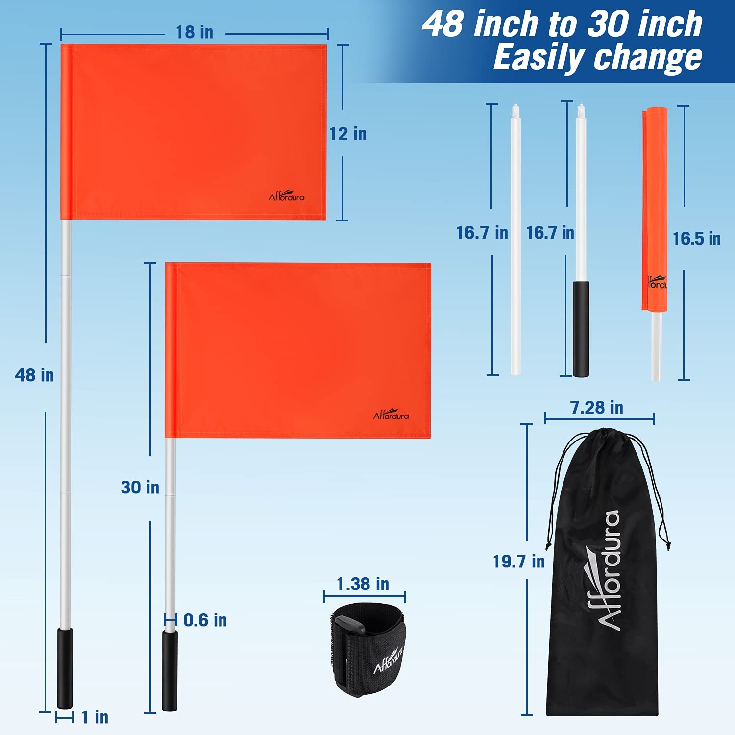 Affordura Water Ski Flag 48 Inch Orange Boat 18 inches x 12 inches,