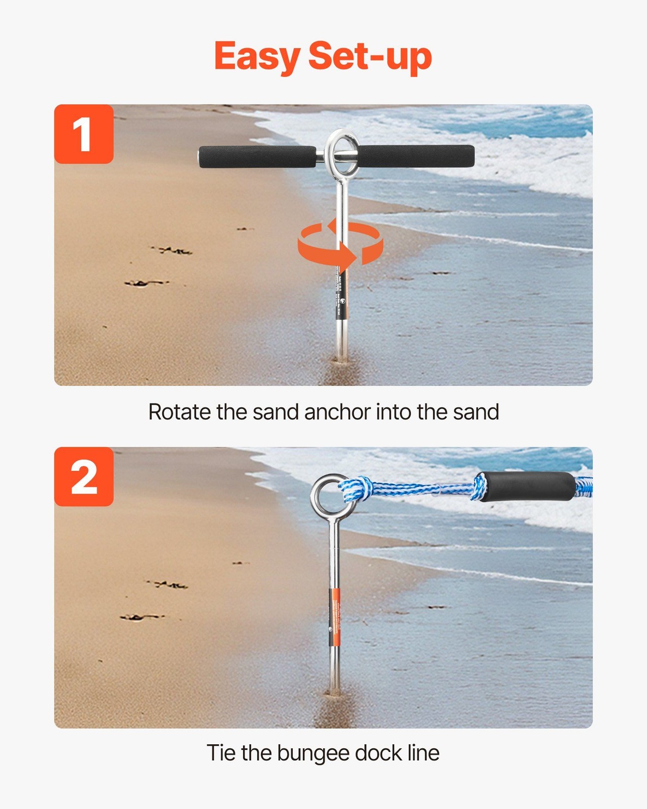 304 Stainless Sand Anchor 18in, Screw-In Boat Anchor for Beaches & Sandbars