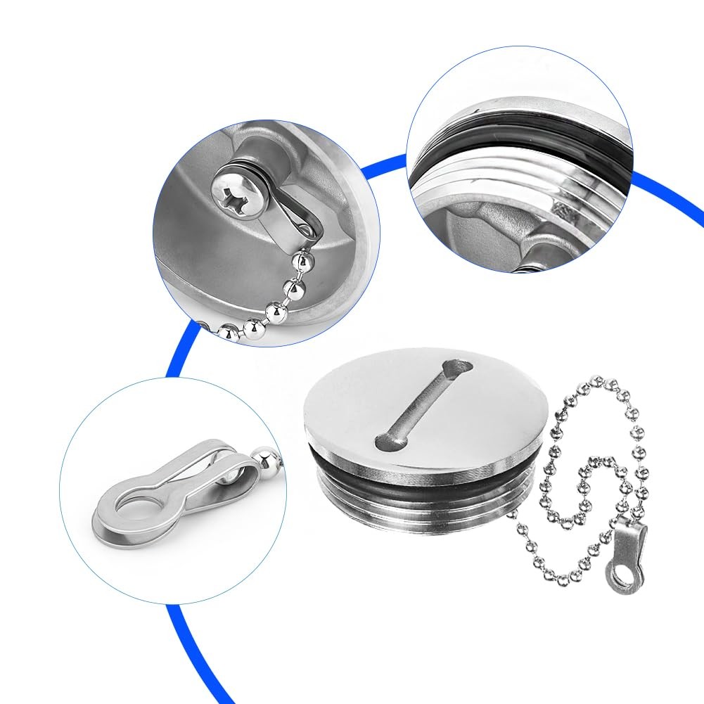 Tiiyee 316 Stainless Steel Boat Fuel Tank Cap 1.73 Silver Marine Gas Cap For