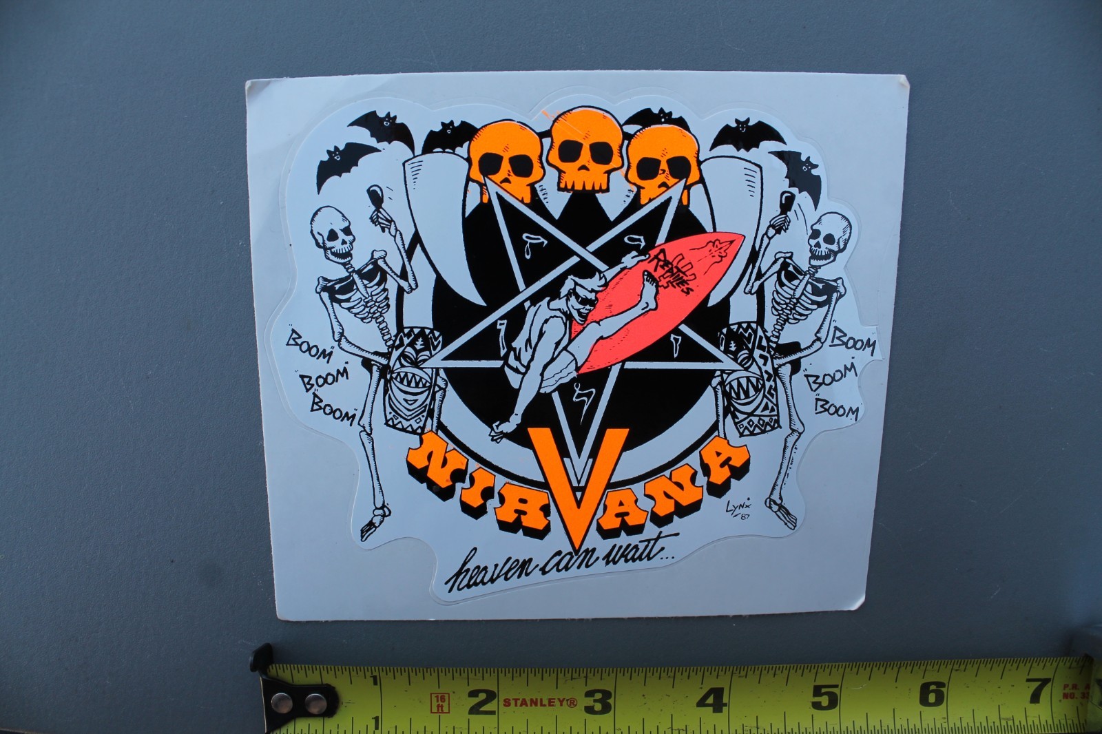 Nirvana Surfboards Neon Orange 80’s Pentagram Skulls V4A Vintage Surfing STICKER