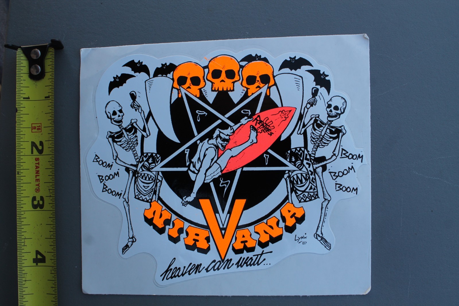 Nirvana Surfboards Neon Orange 80’s Pentagram Skulls V4A Vintage Surfing STICKER