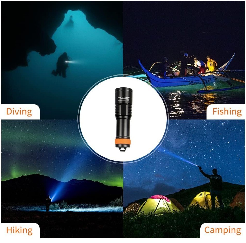 ORCATORCH D580 Scuba Dive Light, Max 530 Lumens Underwater Flashligh w/ 6Degrees