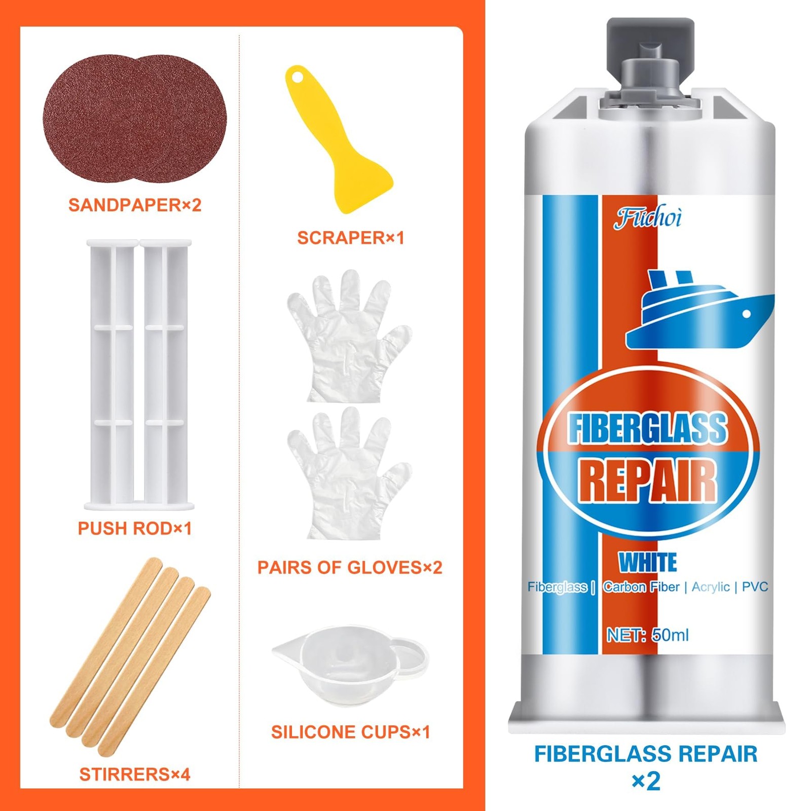 Fiberglass Repair Kit, 100ml White Gel Coat Kit for 100ml,