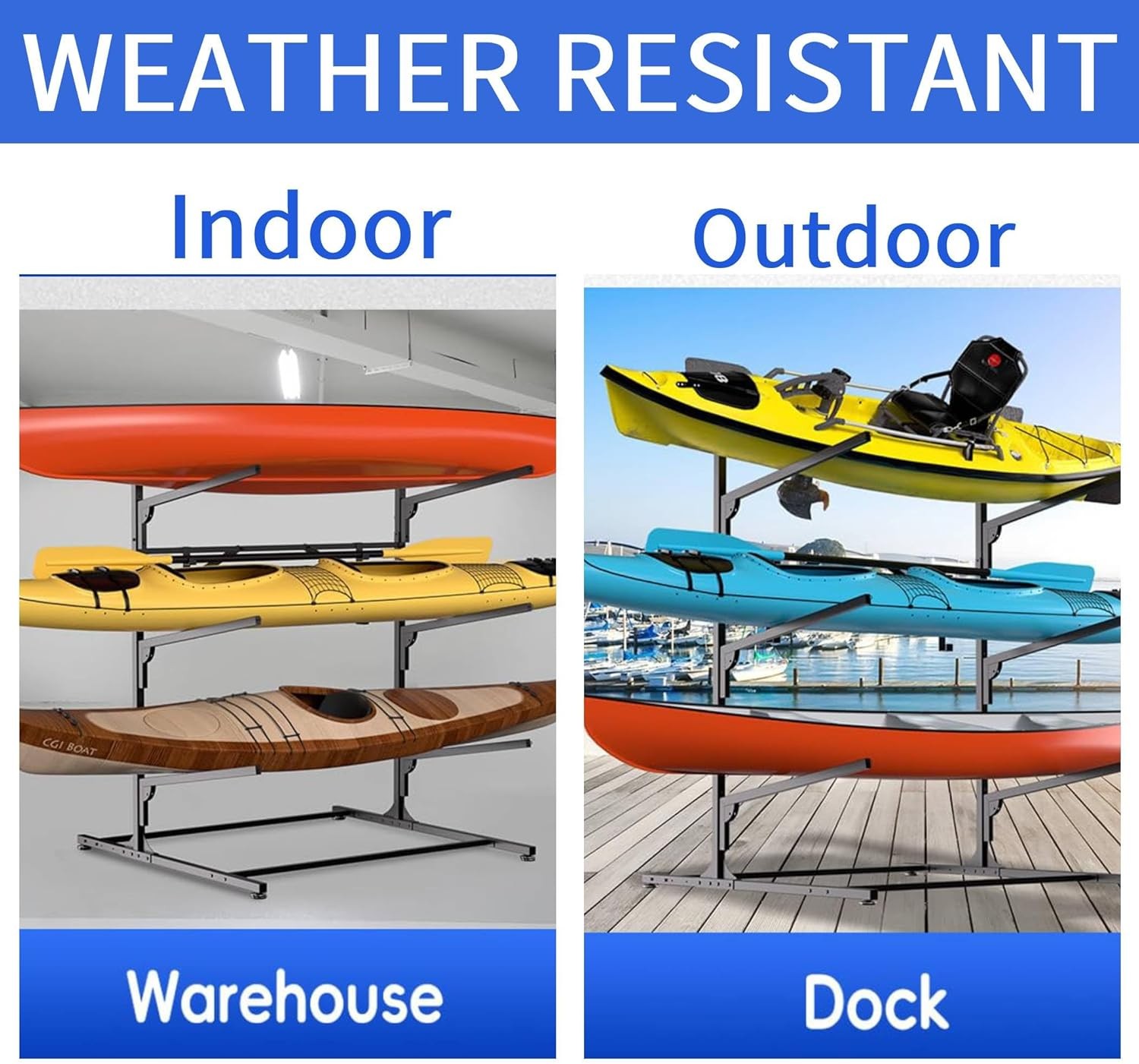 4-Tier Freestanding Kayak Storage Rack for 4 Kayaks 320lbs Capacity Outdoor Use
