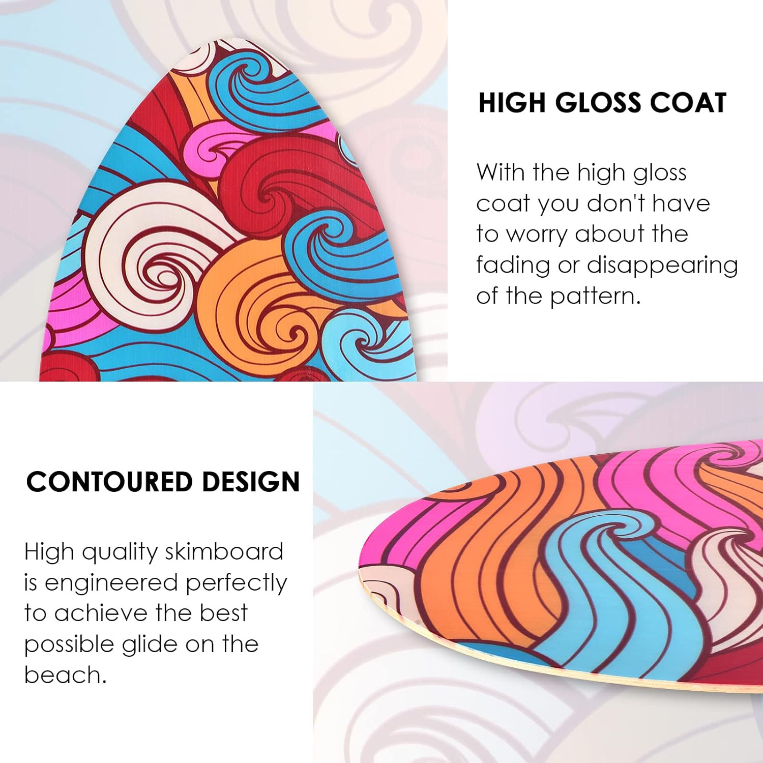 35 Inch Skimboard with High Gloss Coat Wood Skim Board for Beginners,Kids, Teena