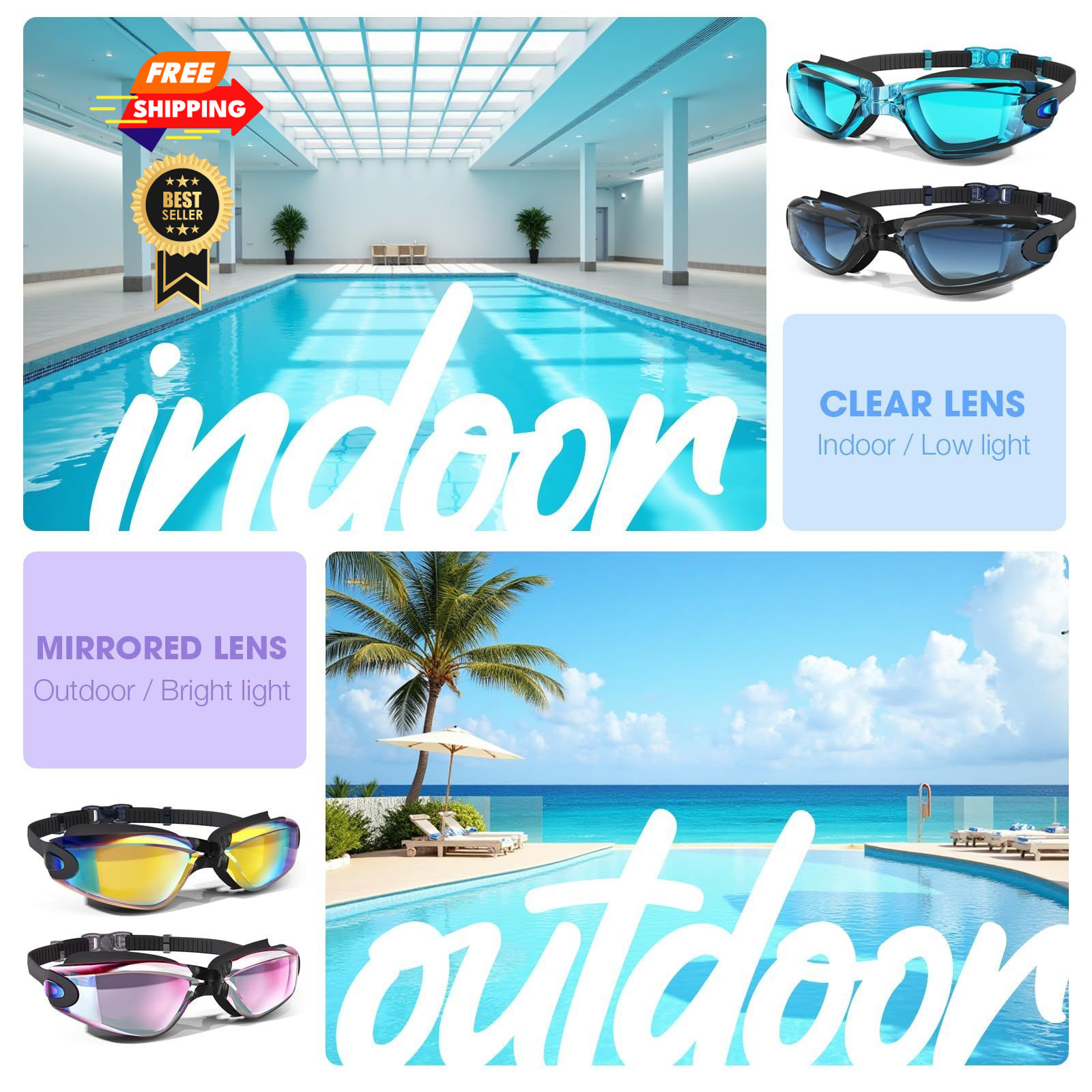 MAMBAOUT Swim Goggles, 2 Small, 2. Dark Blue Clear Lens+silver Mirror Lens