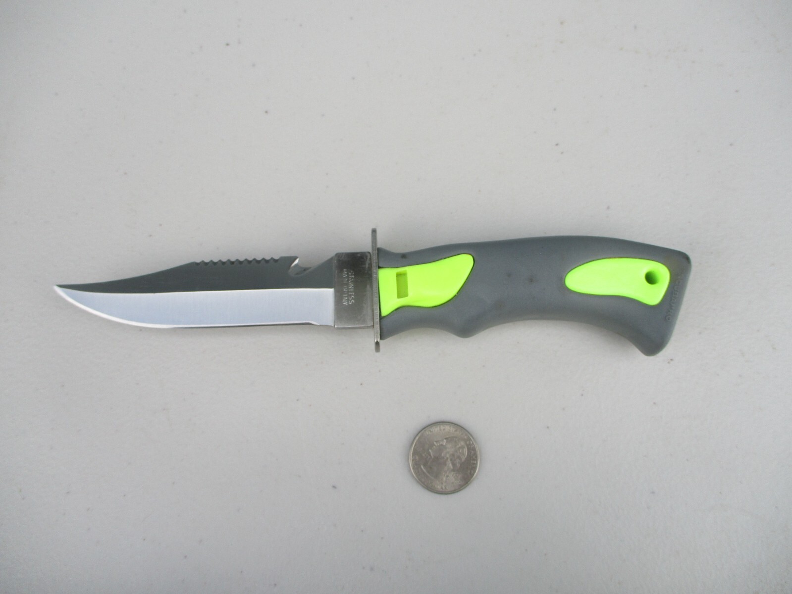 ScubaPro Stainless Diving Knife w/Serrated Edge & Line Cutter Gray & Green Italy
