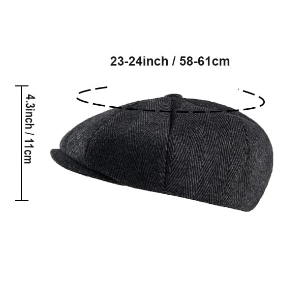 2 Pack Newsboy Cap Peaky Herringbone Baker Boy Flat Caps for Men Women (Black